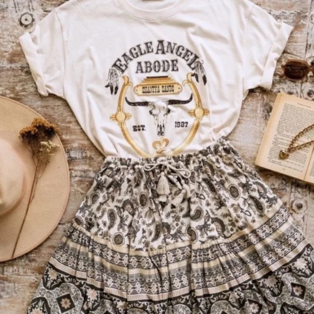 Bohemian Eagle Angel Western Graphic Cream Tee - Picture 1 of 7